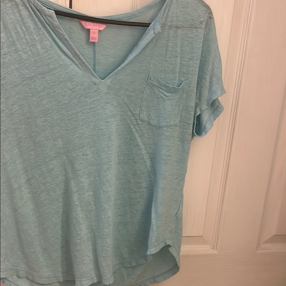 Light Blue V-Neck Women's Top